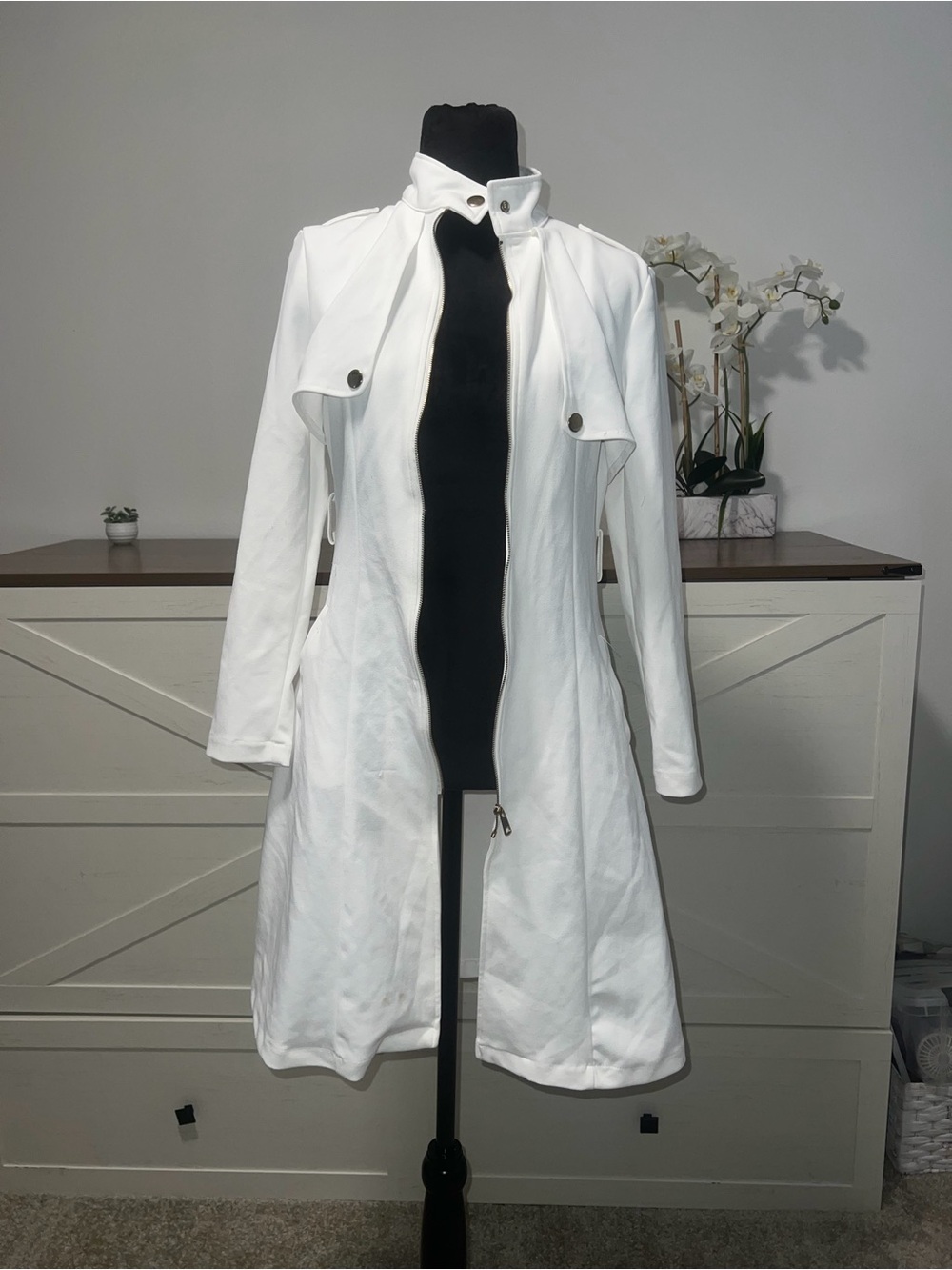 Women's White Long Trench Coat - Classic Tailored Style